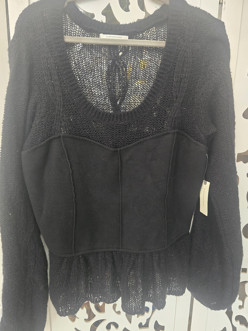 Anthropologie Black Mixed-Knit Scoop-Neck Sweater